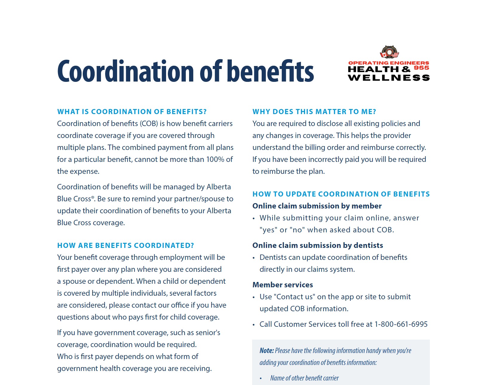 Coordination of benefits handout
